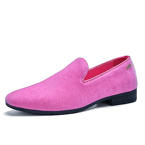 UUBARIS Mens Slip-On Loafers Casual Lightweight Dress Shoes Classic Velvet Tuxedo Shoes Pink Size 9