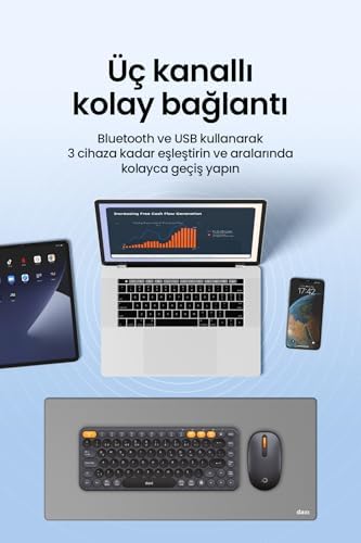 Daxi MK350 Creator Pro Combo Sessiz 3 Kanallı Bluetooth + 2.4G Wireless Türkçe Q Klavye Mouse Seti (Grafit Gri) - Görsel 4