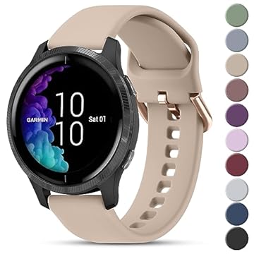 Vanjua Pulseiras de relógio compatíveis com Garmin Venu 2 Plus / Venu Sq / Venu / Vivoactive 3 pulseira de relógio feminina e masculina de silicone macio esportiva para Garmin Vivomove Sport, Vivoactive 3 Music, Forerunner 645 / 245 Music Smart Watch (pequeno, pedra)