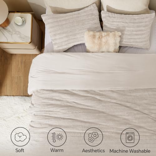 Image of BEDELITE Faux Fur Twin /Twin XL Comforter Set, Fluffy Bed Set, Linen | Super Soft & Warm, Luxury Fuzzy Cozy Comforter for Winter, Heavy Plush Bed set, with 1 Pillowcase