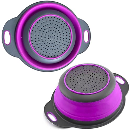 Purple Foldable Food Strainer for Kitchen - Small Collapsible Colander for Spaghetti and Pasta Multifunctional Silicone Strainer for Camping