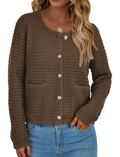 PRETTYGARDEN Women Knit Cardigan Sweaters Fall Fashion Long Sleeve Open Front Button Down Trendy Casual Jacket Winter Clothes