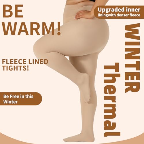 Image of DancMolly Plus Size Fleece Lined Tights Winter Warm Womens Tights, High Waisted Opaque Pantyhose