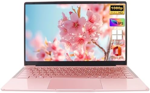 Pink Laptop 14’’ FHD IPS Display Ultra-Thin Notebook Win 11 MS Office ...