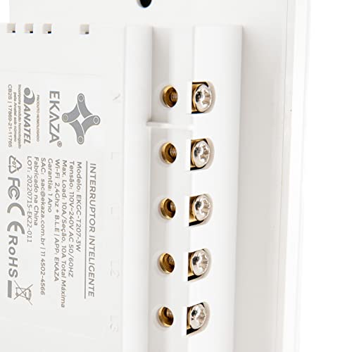 EKAZA Interruptor Inteligente, Touch, Wifi+BLE, 3 botões, Branco, Compativel com Google home e Alexa