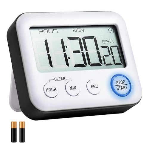 Digital 99h 59m 59s Kitchen Timer & Alarm Clock, Loud 100dB, Strong Magnetic, Large LCD, Silent/Beep Mode, Power-Saving, Light Indicator, Countdown & Stopwatch for Cooking, Classroom (Black)