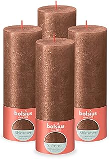 Bolsius Rustic Pillar Candle - Shimmer Gold - Pack of 4 - Long Burning Time of 62 Hours - Household Candle - Interior Decoration - Unscented - Natural Vegan Wax - No Palm Oil - 13 x 7 cm