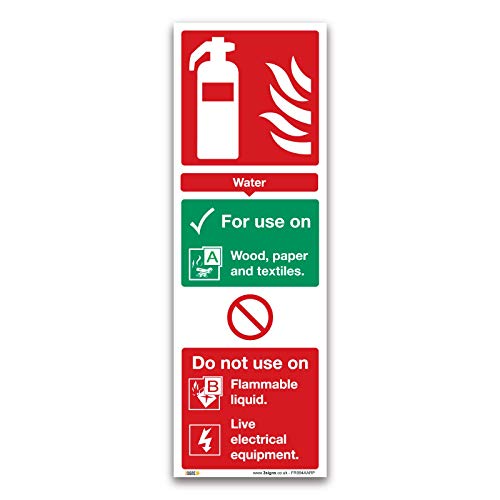 Panneau d'instructions pour extincteur à eau, 300 x 100 mm 1 mm en plastique rigide – Panneaux de sécurité anti-incendie.