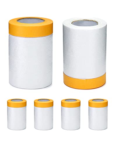 QWORK® 6 Pack Dust Sheet Roll, Paint Shield, Plastic Dust Sheets for Decorating, Dust-Proof and Waterproof, 55cm*20m, for Painting, Decorating