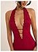 SweatyRocks Women's Sexy Deep V Neck Lace Halter Mini Dress Open Back Bodycon Club Dresses Rave Outfits Red Medium