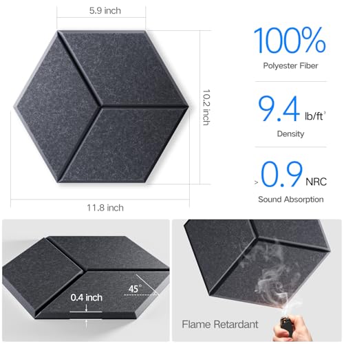 Image of 18 Pack Self-Adhesive Acoustic Panels 12 inch X 10 inch X 0.4 inch - Sound Proof Foam Panels for wall with High Density, Y-Lined Design, Flame Resistant, Absorb Noise and Eliminate Echoes(Dark Gray)