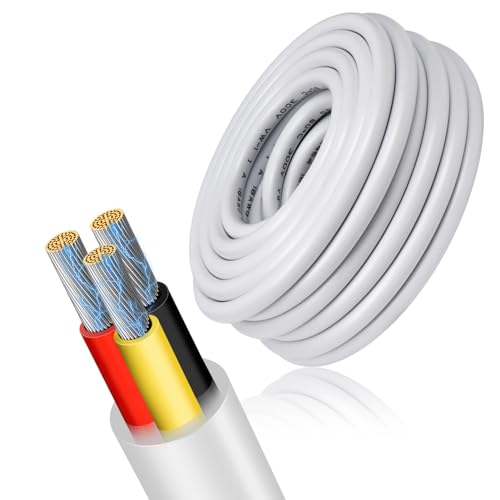 RESHAKE - 16 Gauge 3 Conductor Electrical Wire, 32.8FT Low Voltage 16/3 Tinned Copper Stranded 3 Wire Cable, 16 AWG White Flexible Extension Cord for Automotive, LED Lamp, Outdoor Landscape Lighting Etc