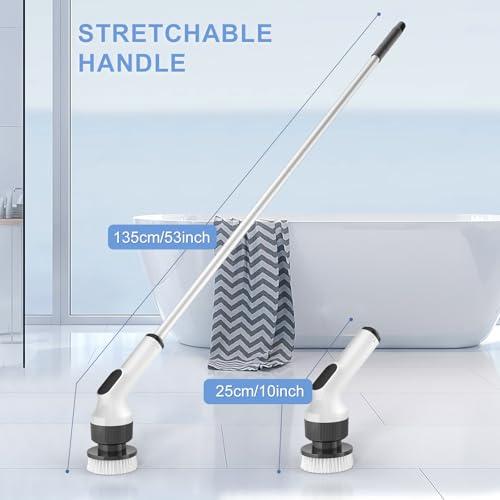 Holercoco S300 Electric Spin Scrubber, Shower Cleaner Brush, Shower Scrubber With Long Handle 53.2Inch, 2H Fast Charge, Ipx7 Waterproof, Bathroom Cleaning Brush 2 Adjustable Speeds thumb #1