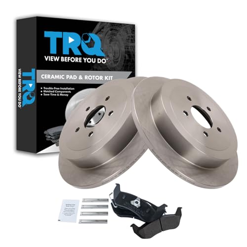 Image of TRQ Rear Brake Pad and Rotor Set Semi Metallic Solid Rotors Compatible with 2003-2011 Lincoln Town Car