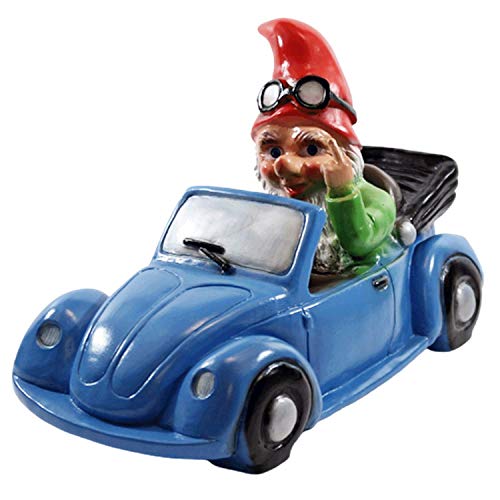 RAKSO Deko Figur Zwerg H 23 cm Gartenzwerg im Auto mit Stinkefinger Gartenfigur aus Kunststoff