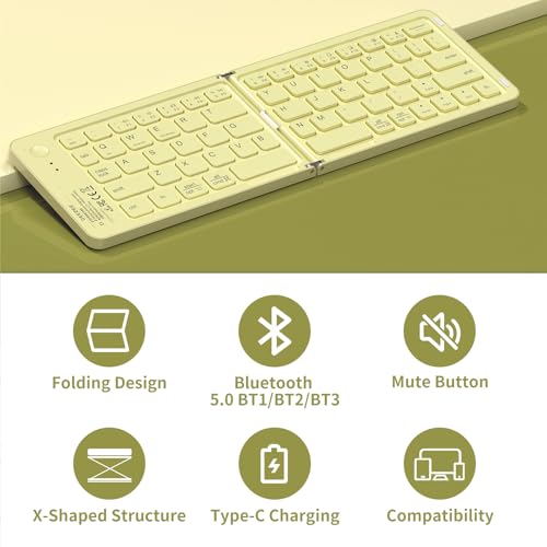Image of Foldable Bluetooth Keyboard for iPad Phone,Portable Small Size,Beige
