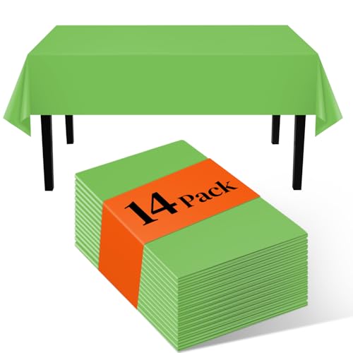 Image of Lime Green 14 Pack 54 x 108 Inch Plastic Tablecloths, Disposable Rectangle Tablecloth, Party Table Cover Plastic Table Cloth