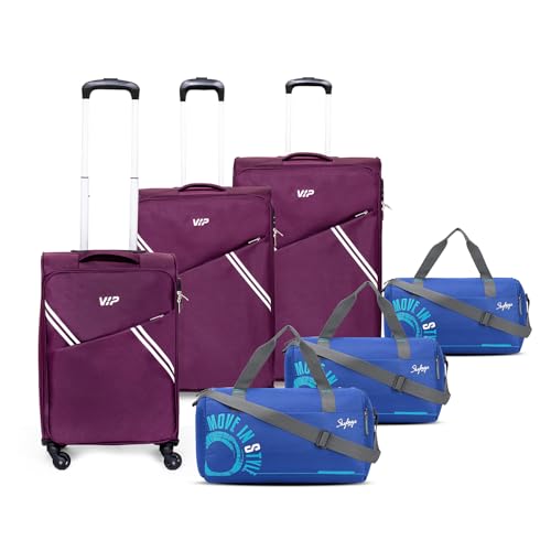 Image of VIP Verona - S03 Set of 3 (Cabin+Medium+Large) Trolley Bag, Cm | TSA | 4 Wheels | 5 Year International Warranty | Purple & Three Blue Skybags Duffle Bags