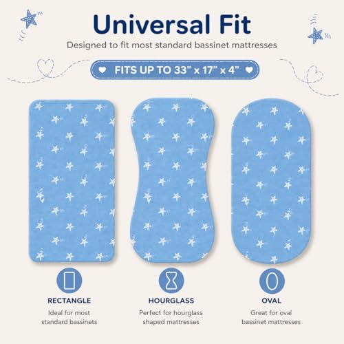 Image of Cotton Fitted Bassinet Sheets, 33x17x4, Sage Green-White-Blue, 3 Pack