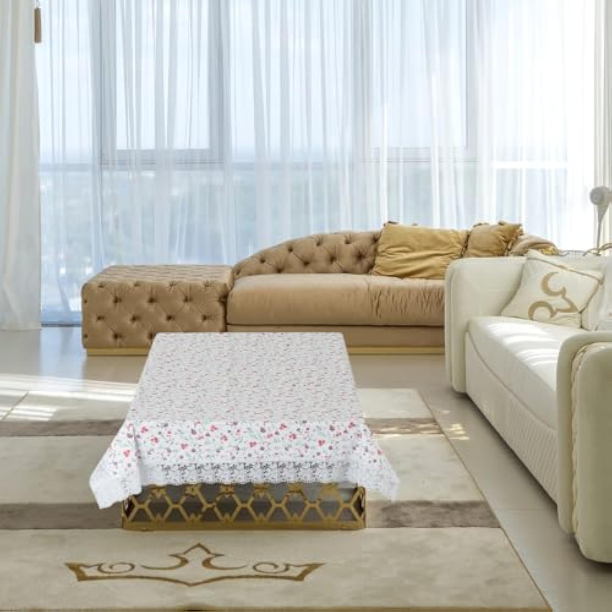 PVC Printed Dining Table Cover with Lace Border