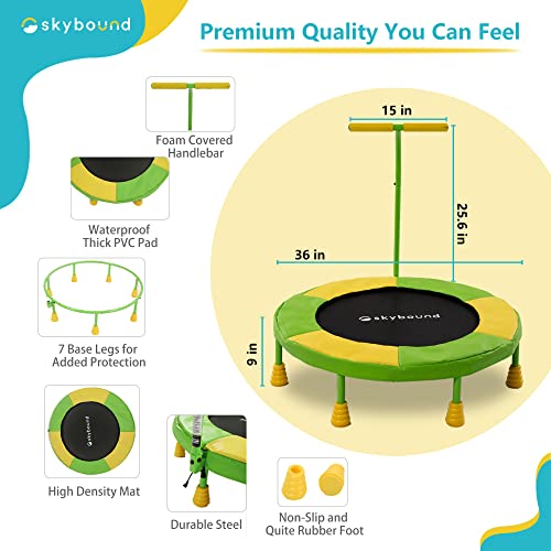 Skybound Kids Trampoline Indoor With Handle - 36 Inch Mini Trampoline For Kids - Kids Trampoline For Toddlers With Handle, Durable Steel Frame And Safety Pad - Mini Trampoline For Toddlers Age 3 Above #TOP1