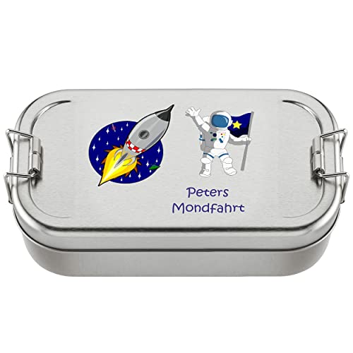 Cadenis Lunchbox Astronaut personalisiert mit Namen für Kinder aus Metall matt rechteckig 750 ml Cover