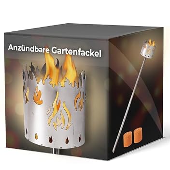 Gartenfackel Novaliv mit Feuer-Motiv und 2 Brennelementen