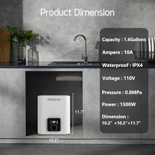 1.6 Gallon Electric Mini Tank Water Heater, 110V 1500W Point of Use On Demand Under Sink Instant Hot Water Heater for Home Kichen Bathroom - Thumbnail 3