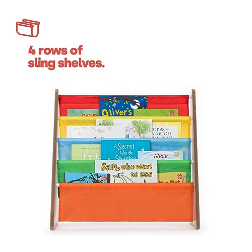 LIVIVO Colorful Kids Bookshelf - 4 Tier Children's Bookcase, Magazine and Book Storage Rack, Wooden Sling Book Organizer, Book Shelf for Kids Room, Bedroom, Nursery, Playroom (Multi-colour) - Image 4