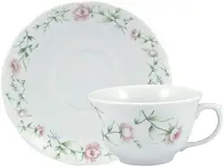 Estojo com 6 xícaras de chá com pires. Modelo redondo izabel. Decoração teresa. Porcelana real by porcelana schmidt.