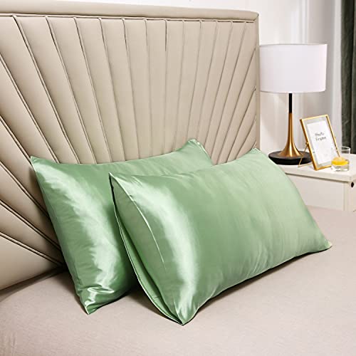 Taies d'oreiller en soie lavée lot de 3 vert clair 51x76 cm pour literie douce
