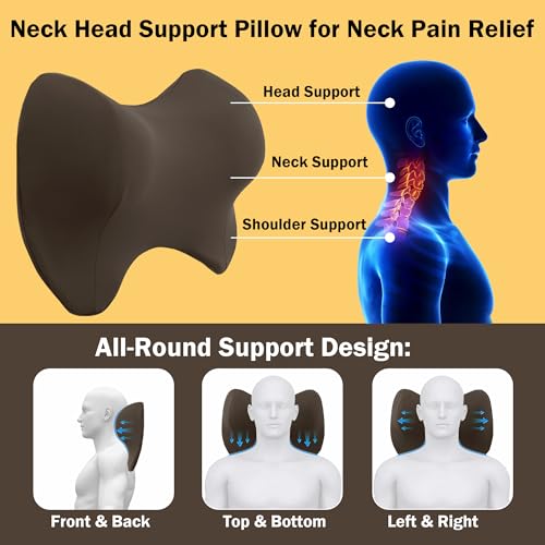 MABOZOO Neck Pillows for Recliner, Memory Foam Headrest Pillow with Non-Slip Backing and Elastic Straps, Recliner Neck Pillow for Pain Relief and Side Sleeping (Brown) by MABOZOO - Used condition - Image 3