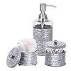 Autumn Alley Adorable 3 Piece Modern Farmhouse Bathroom Accessory Set for SinkVanity Galvanized Soap Dispenser Cotton Ball Container with Lid Qtip Organizer–Rustic Farmhouse Bathroom Decor
