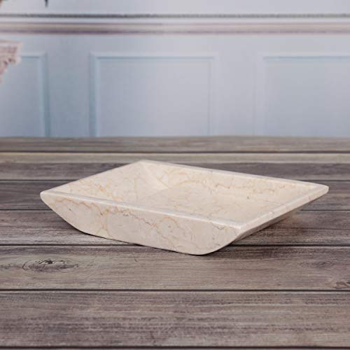 Creative Home Natural Champagne Marble Boat Shaped Candle Holder Tray Accessory Organize Tray Bathroom Countertop Organizer, 6" X 7.9" X 1.2" H, Large, Beige #TOP2
