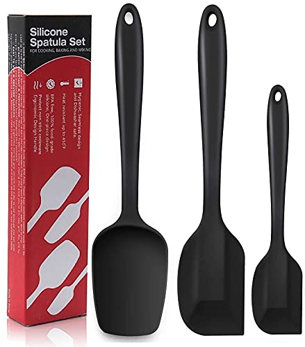 Image of Baskety Silicone Spatula 3-Piece Set, High Heat-Resistant (UP to 480F), Non-Stick Spatulas with Stainless Steel Core Mixing Cooking & Baking Black