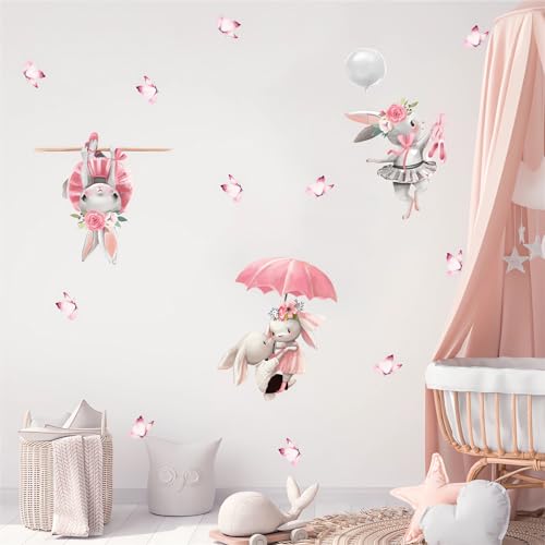 Vinilo Decorativo Rosa Conejo Mariposa Para Pared