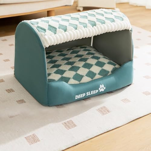 ペットベッド 冬 犬 ハウス ドーム型 猫用 ペットハウス おしゃれ 洗える ふわふわ 暖かい 滑り止め クッション付き ぐっすり眠れる 犬猫用 快適 保温 寒さ対策 小中大型犬 可愛い ペット用品 O-グリーン L (2XL(80*68*67cm),O-