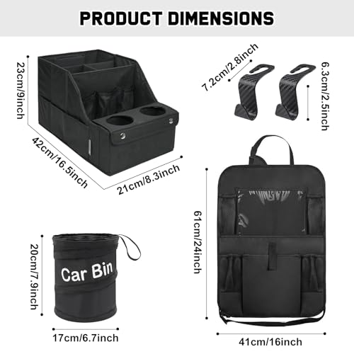 Car Organizer and Storage 5-in-1 Set with Front Seat Organizer, Backseat Organizer, Car Trash Can & 2 Headrest Hooks, Universal Car Storage Accessories for SUV Truck & Sedan Vehicle