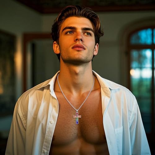 Pride Cross Necklace Sterling Silver 925 Rainbow Cross Necklace Lesbian Gay Pendant Necklaces Lgbt Colorful Jewelry Pride Month Gifts For Women Men Unisex3