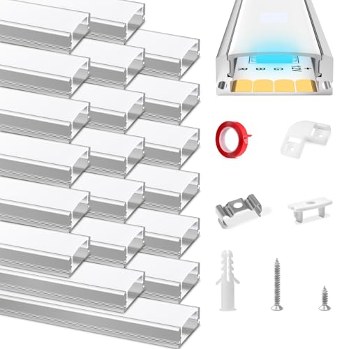 HOMMAND Profilé Aluminium LED, Aluminium Profilé LED 20 x 1m Forme en U, Profilé LED et Diffuseur LED avec Connecteur d'angle, Adhésif, Embouts et Clips de montage, Profile Alu pour Ruban LED