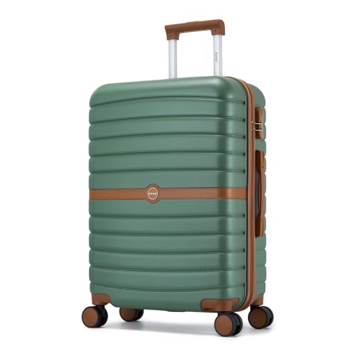 Kono Medium Suitcase 24 inch Lightweight ABS + PC Hard Shell Trolley Case Travel Check in Luggage with 3 Digit Combination Lock Spinner Wheels (Green/Brown)
