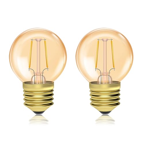 Luxvista Vintage E27 Golfbal LED-lamp, 1,5 W, warm wit, 2200 K, amber, 2 W, komt overeen met 20 W, 2 stuks