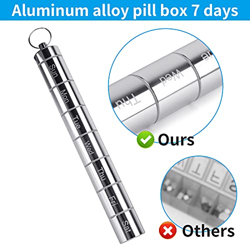 Metal Pill Box Organizer, 7 Day Pill Organizer, Waterproof Emergency Keychain Pill Holder Medicine Case, Daily Pill Dispenser Storage Box With Keychain, Ideal For Weekly Travel/Outdoor Pill Container #TOP2