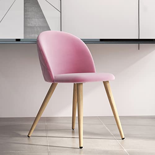 Fangflower Accent Living Room Chairs - Pink Velvet Dining Chairs Set Of 2, Vanity Armless Chair For Makeup Room, Bedrooms, Kitchen, Upholstered Side Chairs With Wooden-Like Legs #TOP5