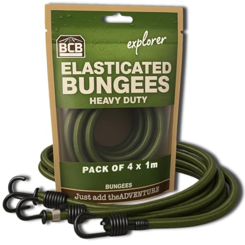 Bungee Cord by BCB | Bungee Cords with Hooks 1m x 4pcs | Heavy Duty Elastic Cord Bungee Straps for Securing Loads & Various Outdoor Activities | Multi-Purpose Olive Green Bungee Straps with Hooks