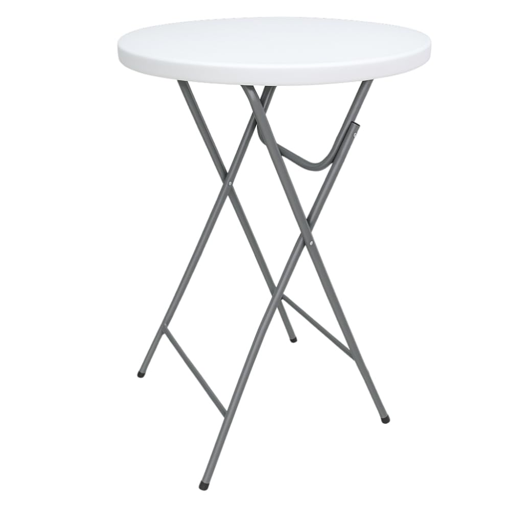 TERRE JARDIN - Table Pliante Mange Debout, Plateau HDPE Ø81 cm - Table Pliante Exterieur/Interieur 110 cm - Table de Jardin Pliante Blanche, Buffet, Fêtes, Camping - Stable et Robuste