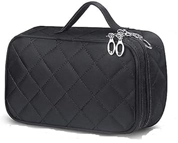 QIGALI Travel Cosmetic Bag, Double Layer Makeup Bag With Mirror Beauty Makeup Brush Bags Travel Kit Organizer, Cosmetic Bag Professional Multi functional Organizer For Women and Men (color : black)