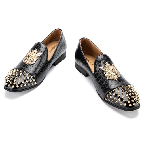 Image of Meijiana Mens Velvet Loafers Dress Shoes with Metal Embellishments Party Luxury Loafer Shoes
