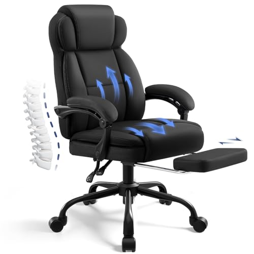 AreShark Ergonomic Office Chair with Footrest,PU Leather Executive Desk Chair Padded Linkage Armrests,Lumbar Support,Swivel Computer Chair for Home Office & Gaming,Black