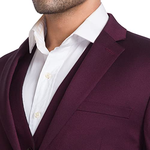 Image of Park Avenue Men's Super Slim Fit Terry Rayon Blend Peak Lapel Jacquard Pattern Full Sleeve Dark Blue Ceremonial Suit